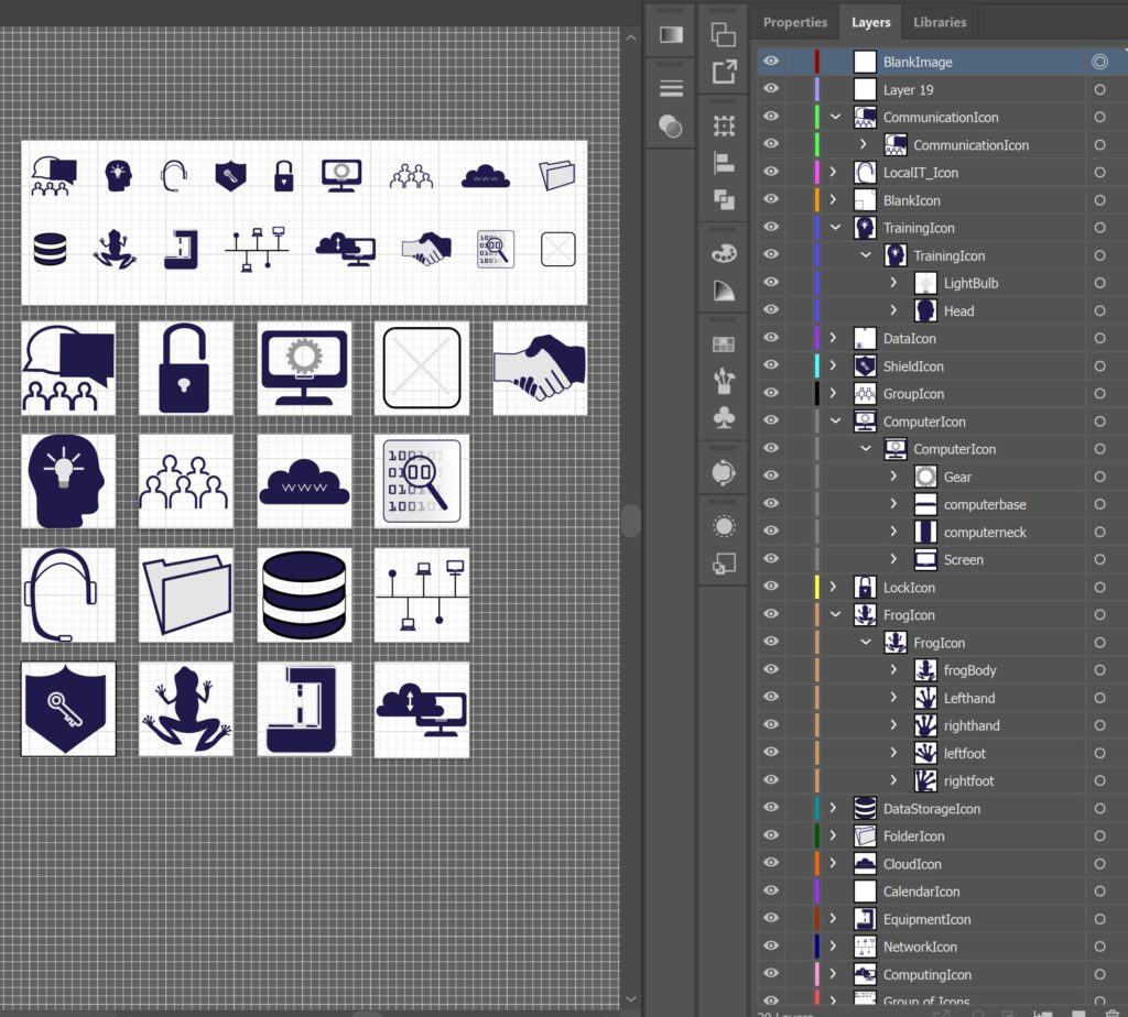 A screenshot of the SVG icons organized in Adobe.